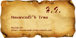 Havancsák Irma névjegykártya